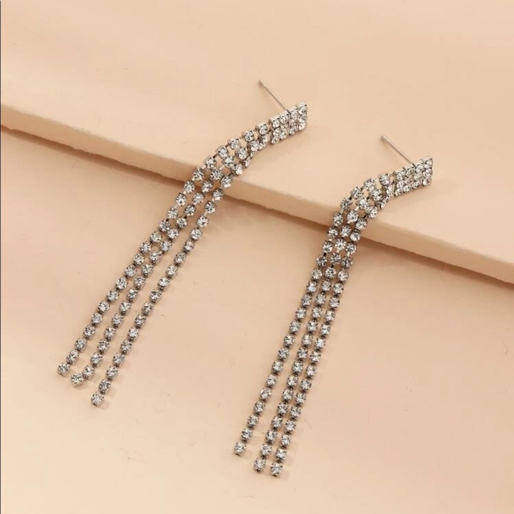 Rhinestone Fringe Earrings - Picture 2 of 5